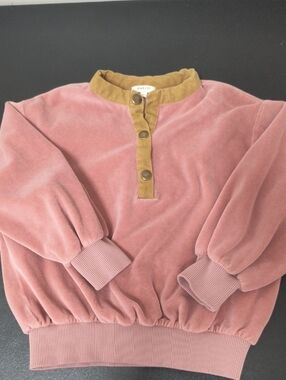 Marlow Kids' Pink Velour Pullover Hoodie with Contrast Collar